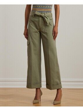 Lauren Ralph Lauren Pleated Cotton Twill Wide-Leg Cargo Pants Women's 12